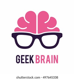 GENIUS BRAIN GEEK LOGO ICON SYMBOL TEMPLATE EMBLEM