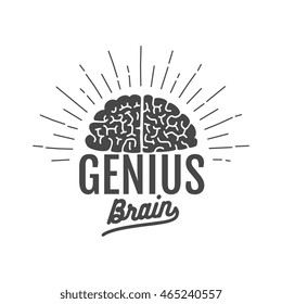 genius brain. vector graphic illustration badge design logo art. isolated on white background.