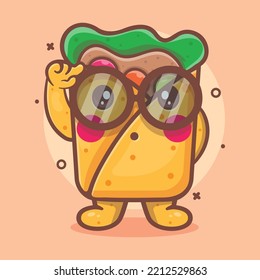 genius burrito food character mascot with think expression isolated cartoon in flat style design