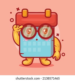 genius calendar character mascot with think expression isolated cartoon in flat style design 