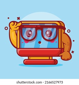 genius computer monitor character mascot with think expression isolated cartoon in flat style design