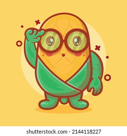 genius corn character mascot with think expression isolated cartoon in flat style design