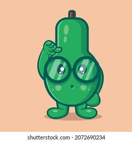 genius cute avocado fruit mascot isolated cartoon in flat style 