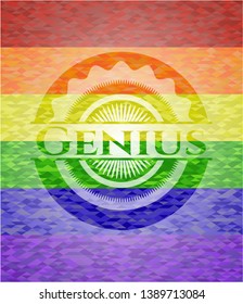 Genius emblem on mosaic background with the colors of the LGBT flag