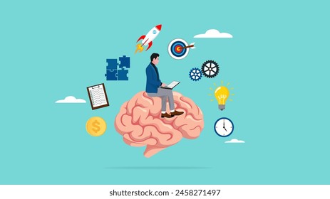 Genius and Expert at learning new skills With Accelerated Learning, intelligence or competence to develop self-capacity, capacity building, man work on human brain with business management elements