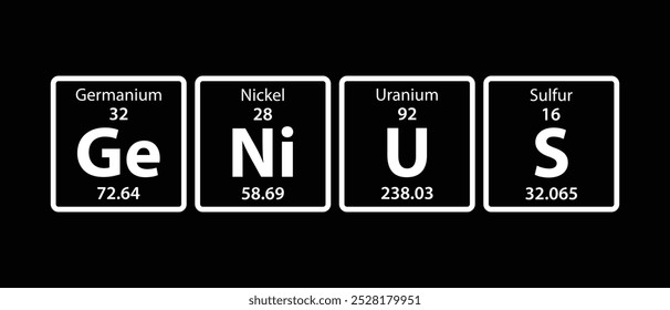 GeNiUS – Germanium, Nickel, Uranium and Sulfur. Funny phrase with the periodic table of the chemical elements