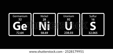GeNiUS – Germanium, Nickel, Uranium and Sulfur. Funny phrase with the periodic table of the chemical elements