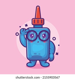 genius glue bottle character mascot with think expression isolated cartoon in flat style design 