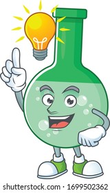A genius green chemical bottle mascot character design have an idea