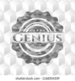 Genius grey badge with geometric cube white background