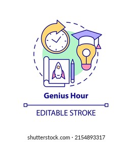 Genius hour concept icon. Work upon individual project. Education trend abstract idea thin line illustration. Isolated outline drawing. Editable stroke. Arial, Myriad Pro-Bold fonts use