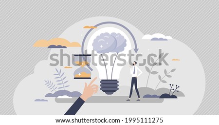 Genius hour as creative inspirational project time tiny persons concept. Your own passion innovative exploration or idea development with empowerment from teacher or company leader vector illustration
