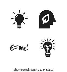 genius icon. 4 genius vector icons set. theory of relativity, mind and idea and creativity symbol of a lightbulb icons for web and design about genius theme