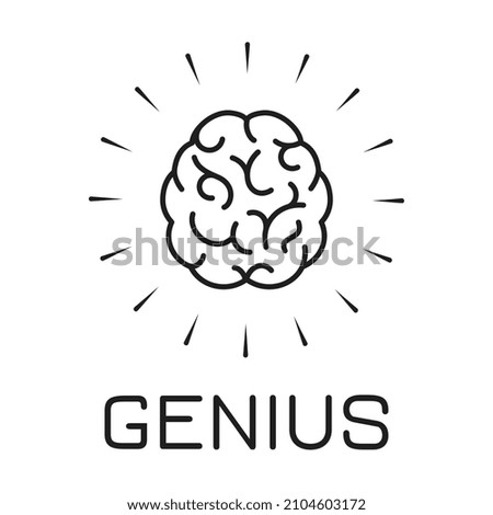 Genius icon with human brain, vector illustration on white background, megabrain emblem
