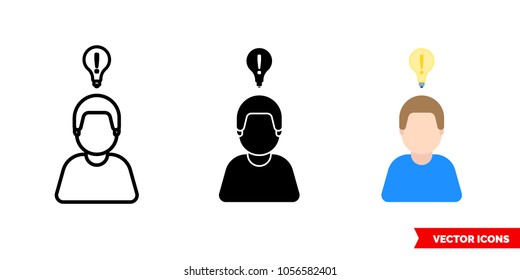 Genius idea icon of 3 types: color, black and white, outline. Isolated vector sign symbol.