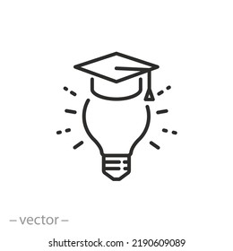Genius Idea Icon, Light Bulb And Graduation Cap, Creativity Education,  Thin Line Symbol On White Background - Editable Stroke Vector Illustration