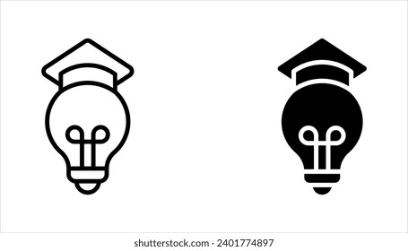 icono de idea genius, bombilla y tapa de graduación, educación creativa, ilustración vectorial sobre fondo blanco