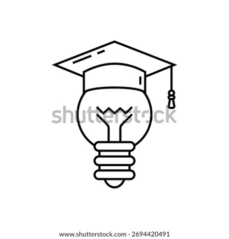 genius idea icon, light bulb and graduation cap, creativity education,  thin line symbol on white background - editable stroke vector illustration