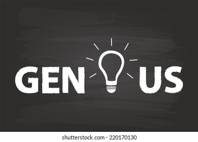 Genius Idea Light Bulb Concept On Blackboard