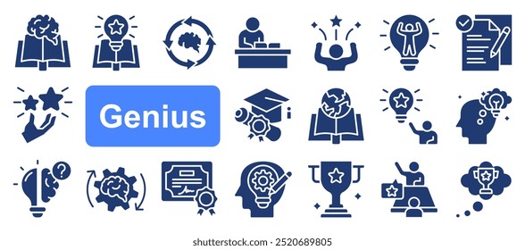 Genius line icon set with editable stroke. Outline collection of vector objects. Premium icon pack