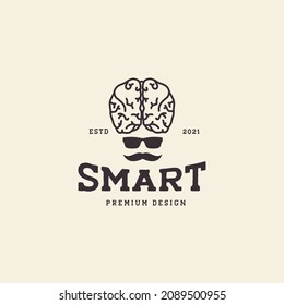 Genius Man With Big Brain And Mustache Logo Symbol Icon Vector Graphic Design Illustration Idea Creative 