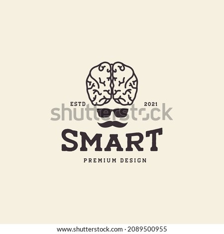 genius man with big brain and mustache logo symbol icon vector graphic design illustration idea creative 