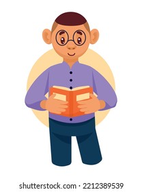 Genius Man Reader With Book Character