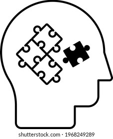 Genius Mindset Executive stock illustration, Human Mind Puzzle Concept, hrm symbol on white background, Problem Solving or Smart Mindset vector Icon Design, Human Head with Puzzle Jigsaw Pictogram
