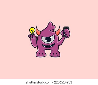 genius monster phone mascot logo cartoon for company and industry