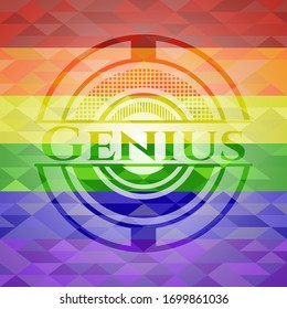 Genius on mosaic background with the colors of the LGBT flag