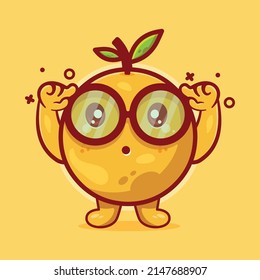 genius orange fruit character mascot with think expression isolated cartoon in flat style design