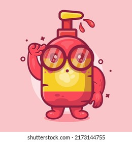genio mascota mascota del personaje del frasco shampoo con expresión de pensamiento dibujos animados aislados en diseño de estilo plano