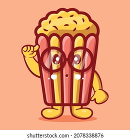 genius popcorn mascot isolated cartoon in flat style