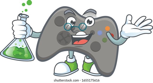 A genius Professor black joystick cartoon character with glass tube