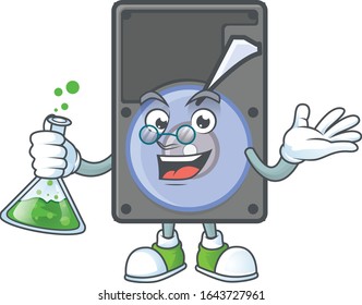 Un personaje de dibujo animado de un genio Profesor con tubo de vidrio