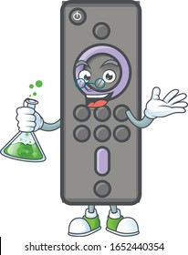 Un genio Profesor control remoto personaje de la tele con tubo de vidrio