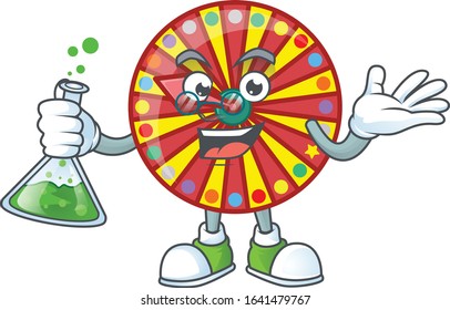 A genius Professor wheel fortune cartoon character with glass tube