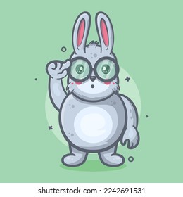genius rabbit animal character mascot with think expression isolated cartoon in flat style design