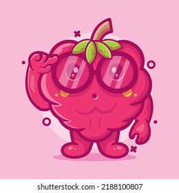 genius raspberry fruit character mascot with think expression isolated cartoon in flat style design 