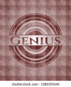 Genius red seamless emblem or badge with abstract geometric pattern background.