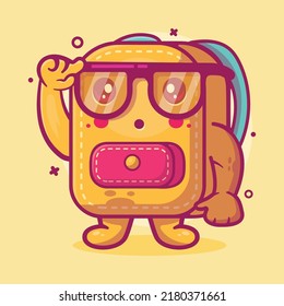 genius school bag character mascot with think expression isolated cartoon in flat style design