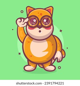 genius shiba dog animal character mascot with thinking expression isolated cartoon in flat style design