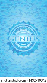 Genius sky blue emblem with mosaic ecological style background