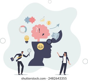 Genius and smart scientist with bright and talented mind.Academical knowledge brain with creative skills .flat design.illustration with people.