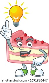 A genius strawberry slice cake mascot character design have an idea