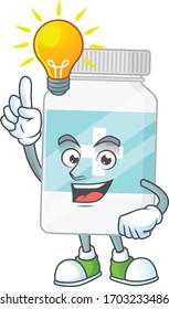A genius supplement bottle mascot character design have an idea