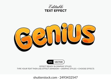 Genius Text Effect Yellow Textured 3D Style. Editable Text Effect Fun Theme.
