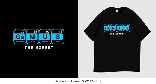 Genius t-shirt graphic design with science. Print-ready typography style for apparel, tee, clothes, clothing. Perfect for gift. Vector Illustration.