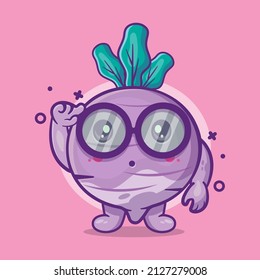 Genius turnip vegetable character mascot with think gesture isolated cartoon in flat style design