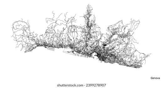 Genoa city map with roads and streets, Italy. Vector outline illustration.